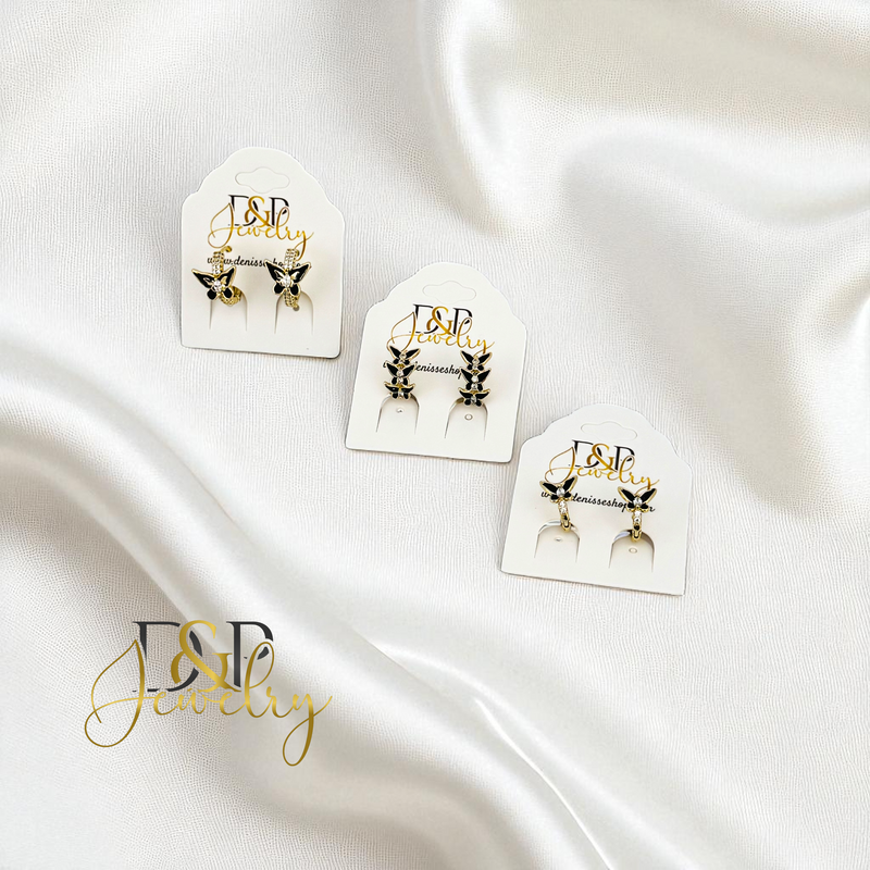 14K SMALL BLACK BUTERFLY 3 VARIANTS HOOP EARRING HP845