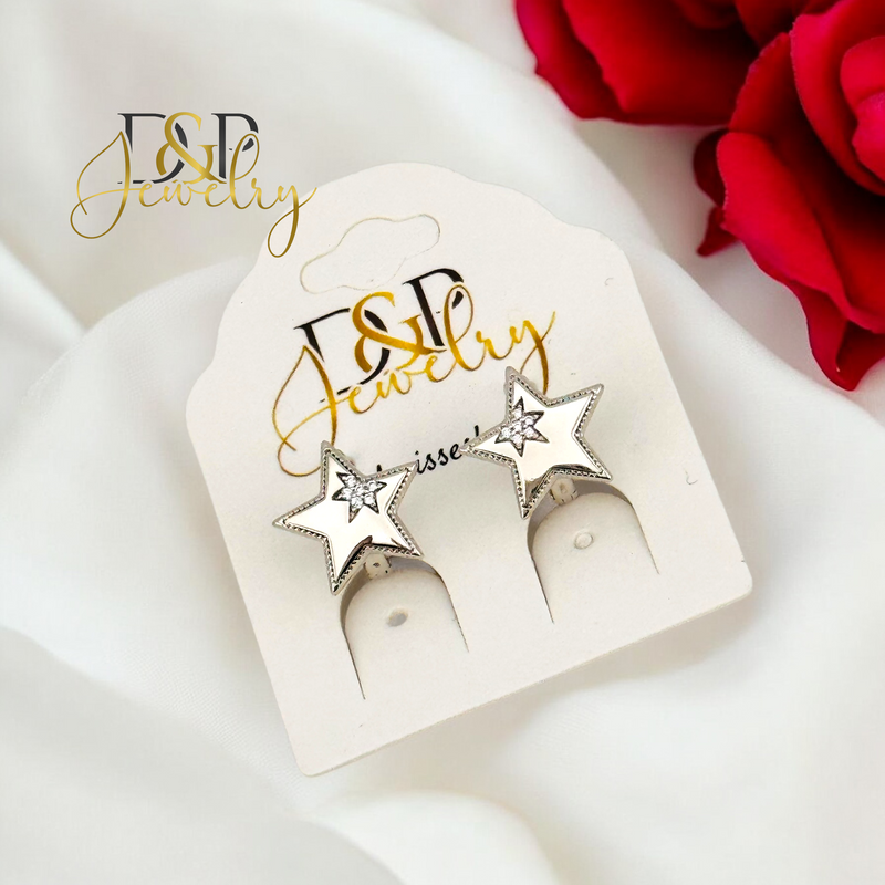 SILVER STAR DESIGN HOOP EARRING HP677
