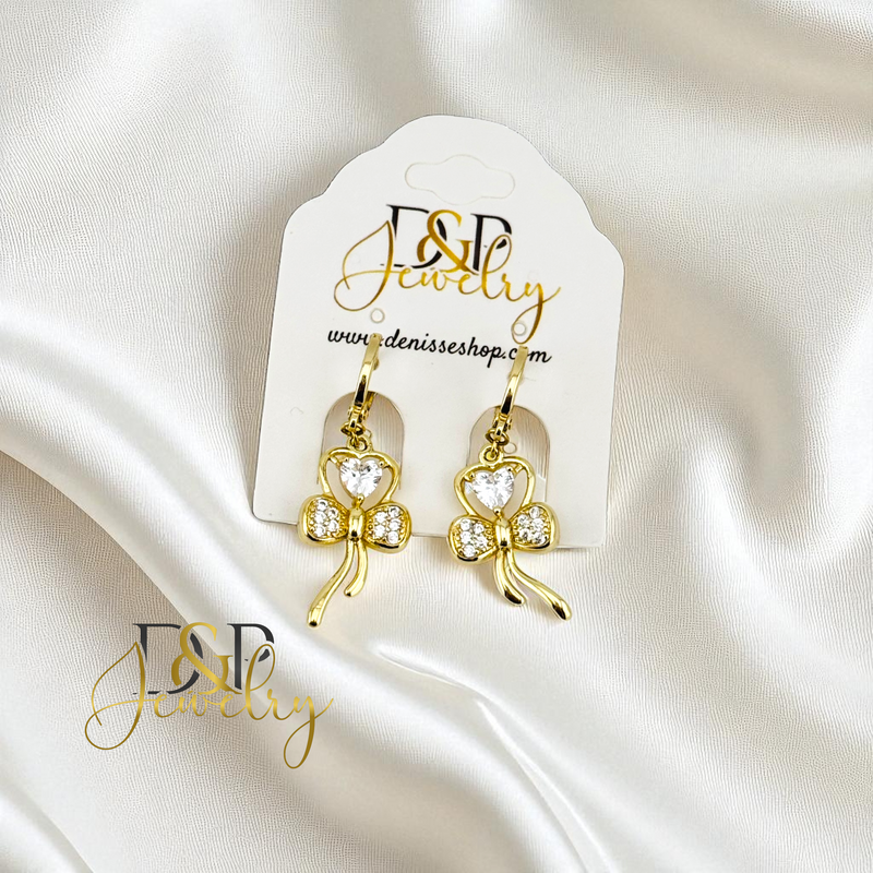 14K BOW DROP HOOP EARRING HP853