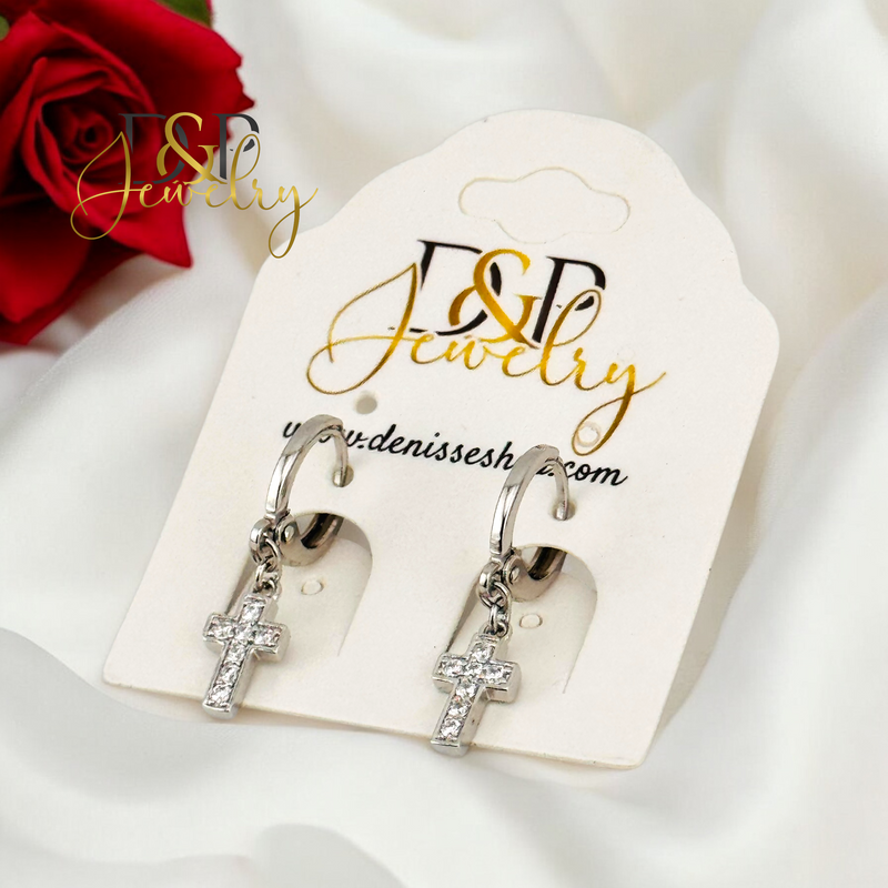 SILVER CROSS CHARM DESIGN HOOP EARRING HP681