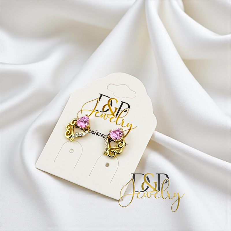 14K GOLD/FANCY HEART STONE  3 VARIANTS STUD EARRING E1021