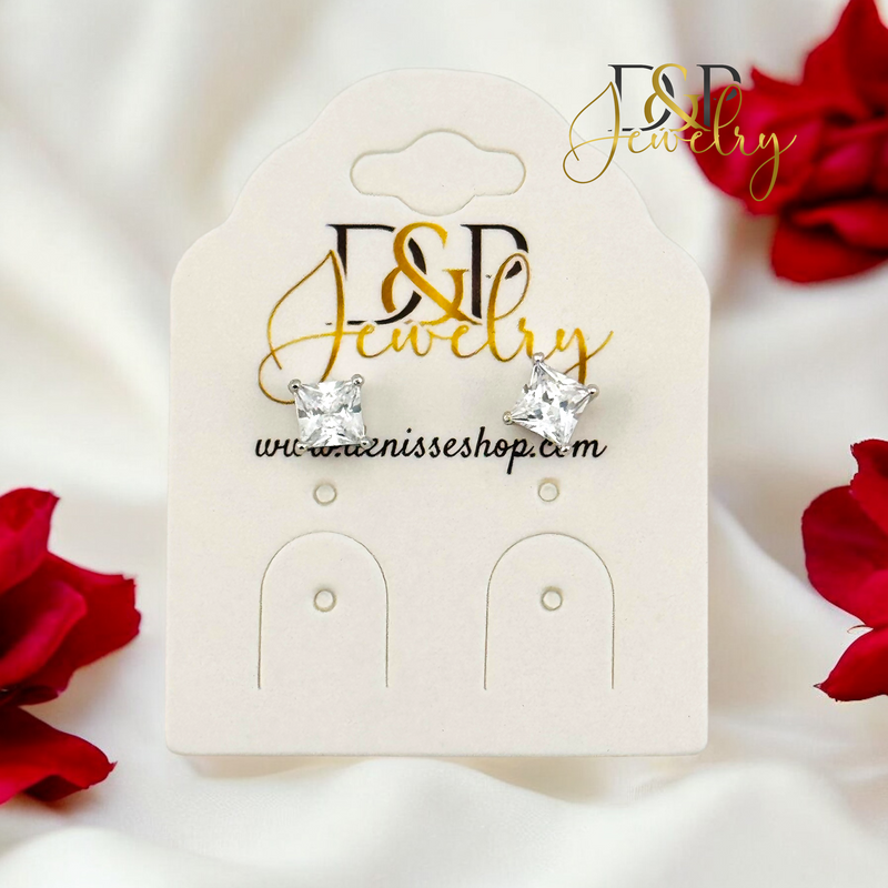 SILVER SQUARE WHITE STONE EARRING E870