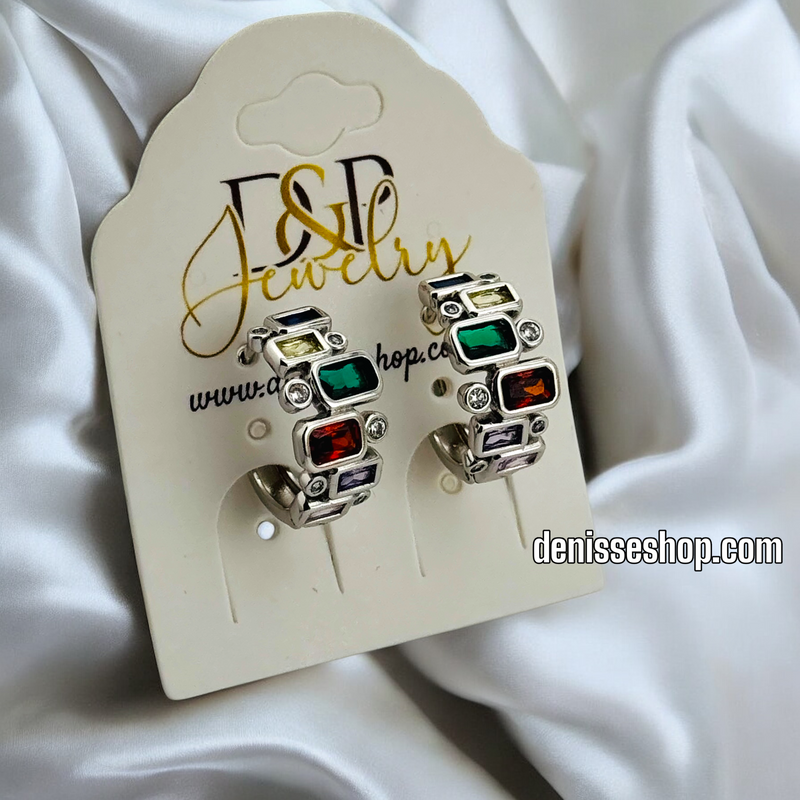 COLORFUL SILVER HOOP EARRING HP579