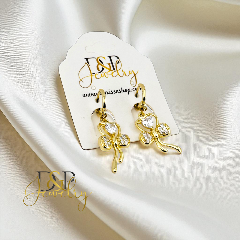14K BOW DROP HOOP EARRING HP853