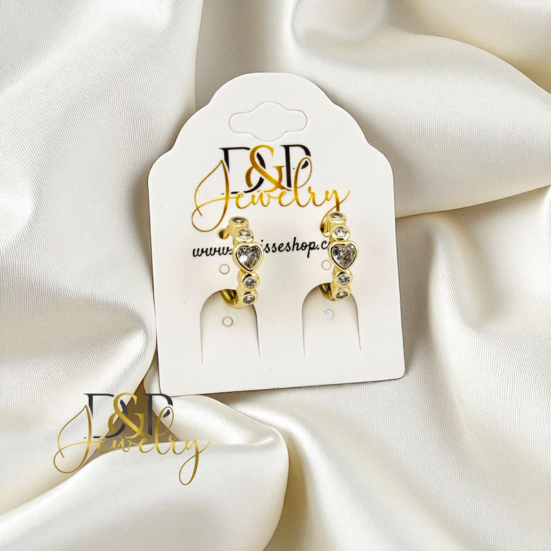 14K HEART SHAPE STONE HOOP EARRING HP854