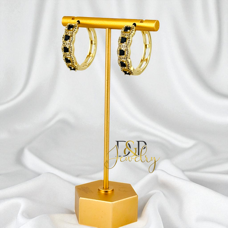 14K GOLD /LONG COLOR STONES 3 VARIANT HOOP EARRING HP824