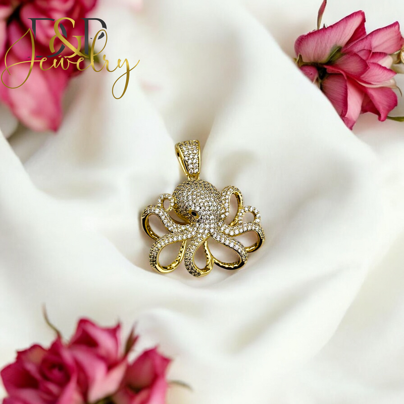 14K WHITE STONES OCTOPUS  P729
