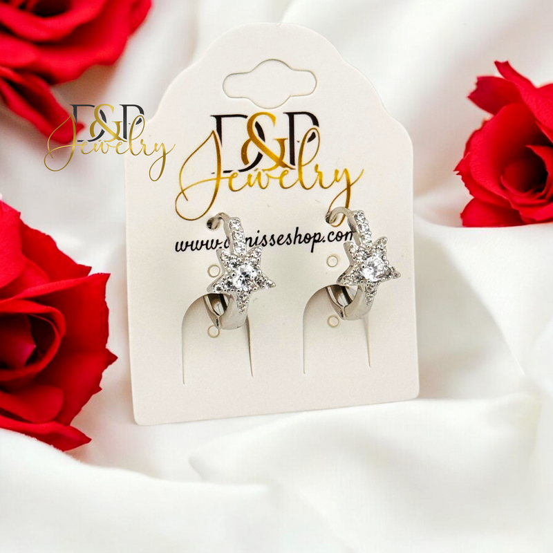 SILVER SPARKLY STAR DESIGN HOOP EARRING HP684