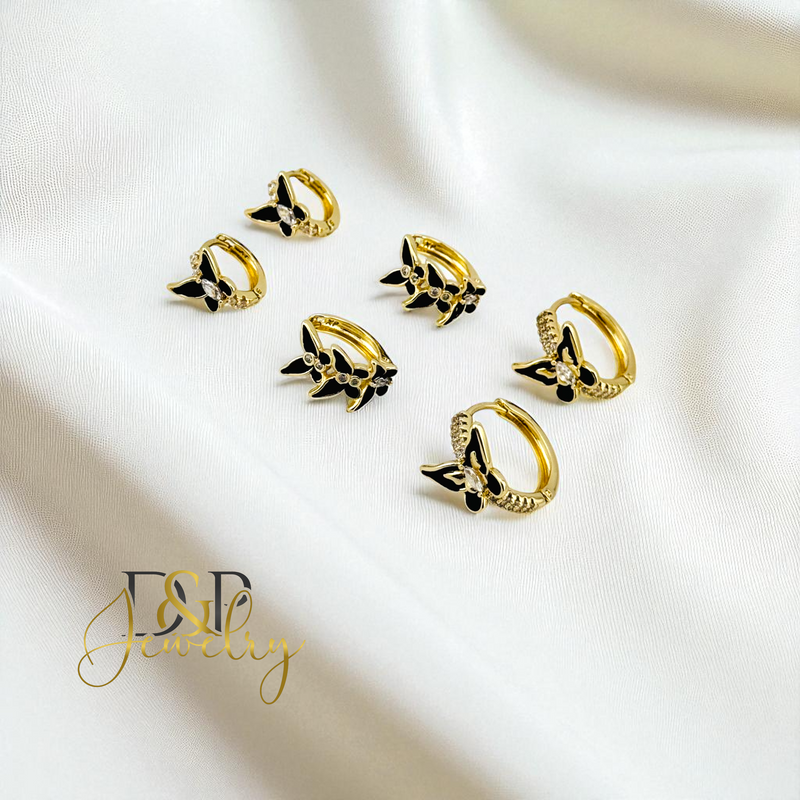 14K SMALL BLACK BUTERFLY 3 VARIANTS HOOP EARRING HP845