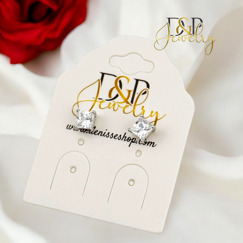 SILVER SQUARE WHITE STONE EARRING E870