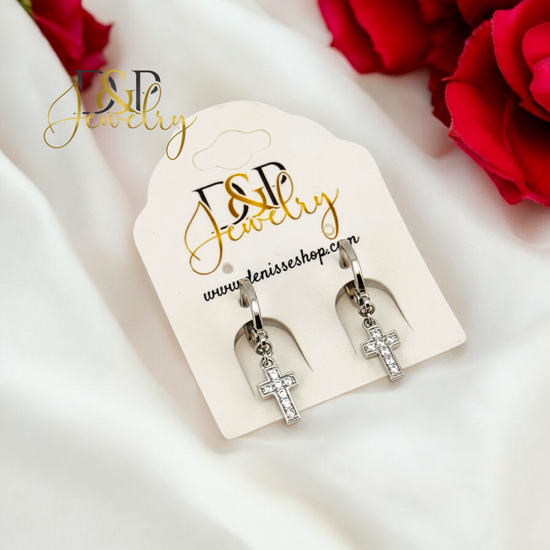 SILVER CROSS CHARM DESIGN HOOP EARRING HP681