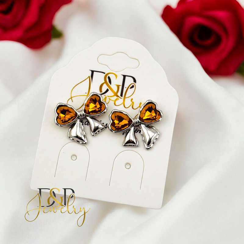 14K WOMAN SILVER AMBER BOW FASHION NECKLACE SET N255