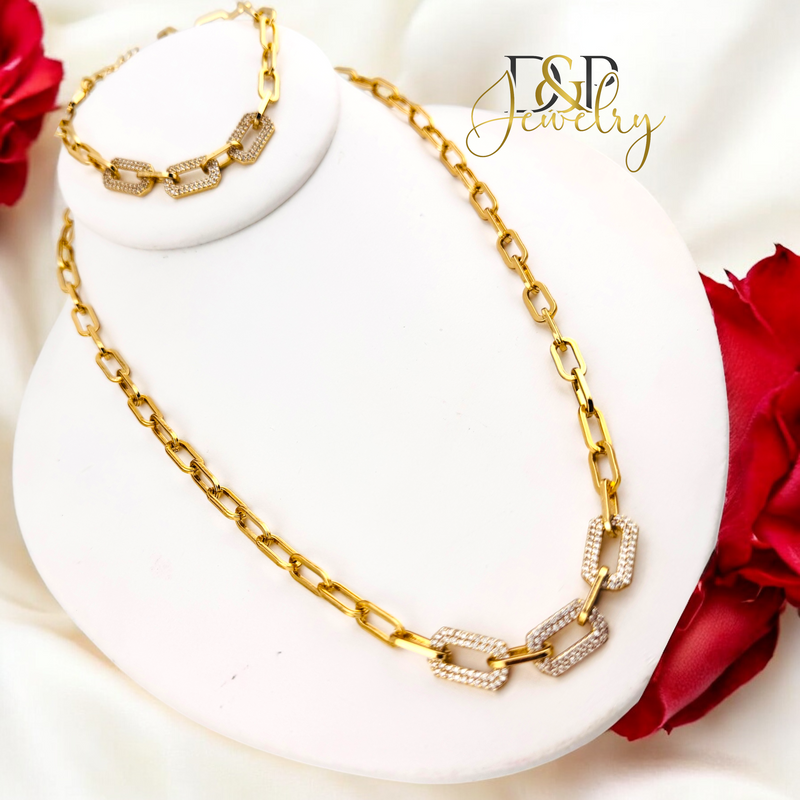 14K PAPER CLIP DESIGN NECKLACE SET N266