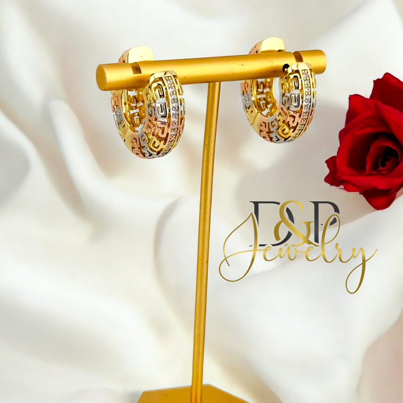 14K TRICOLOR HOOP EARRING HP664