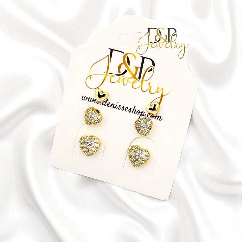 14K THREE HEART SET EARRING E1045