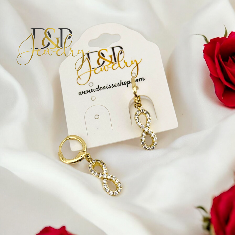 14K WHITE STONES INFINITY HOOP EARRING HP659