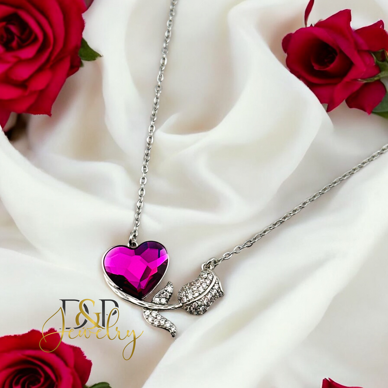 14K WOMAN SILVER PURPLE FLOWER FASHION NECKLACE N251