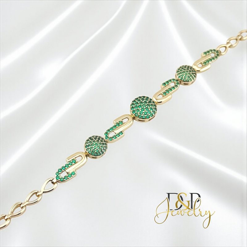 14K GOLD GREEN PAPERCLIP BRACELET BR845