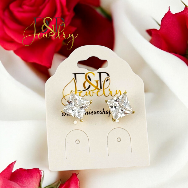 14K SQUARE WHITE EARRING E891
