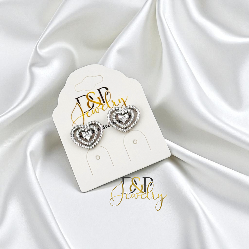 14K SILVER FANCY HEART DESIGN STUD EARRINGS E1029