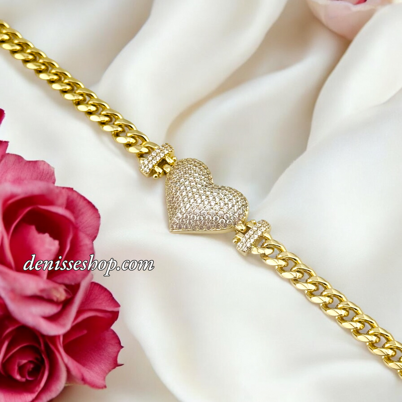 14K CUBAN HEART BRACELET BR668