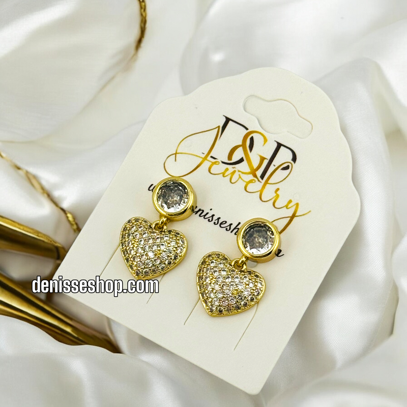 14K HEART WHITE STONE EARRING E633