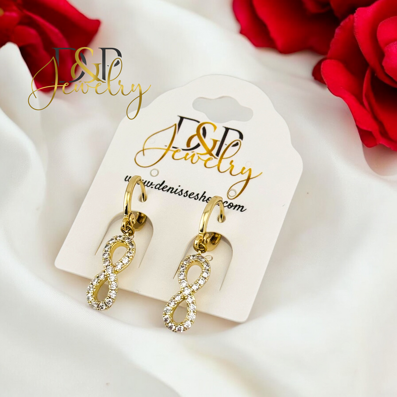 14K WHITE STONES INFINITY HOOP EARRING HP659