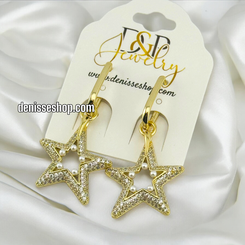 14K WHITE STONE STAR EARRING E630