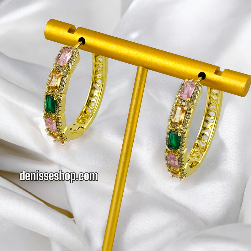 14K COLORFUL STONE HOOPS HP465