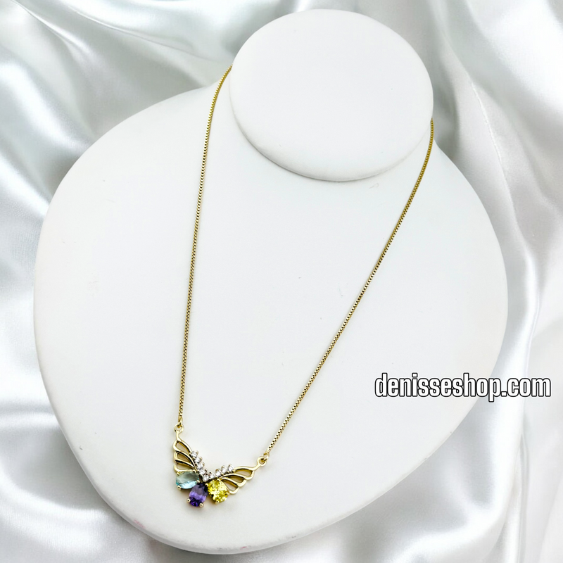 14K MULTICOLOR BUTTERFLY NECKLACE N224