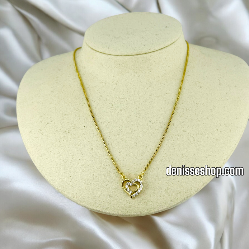 14K / WOMEN / HEART WHITH WHITE STONES NECKLACE N125