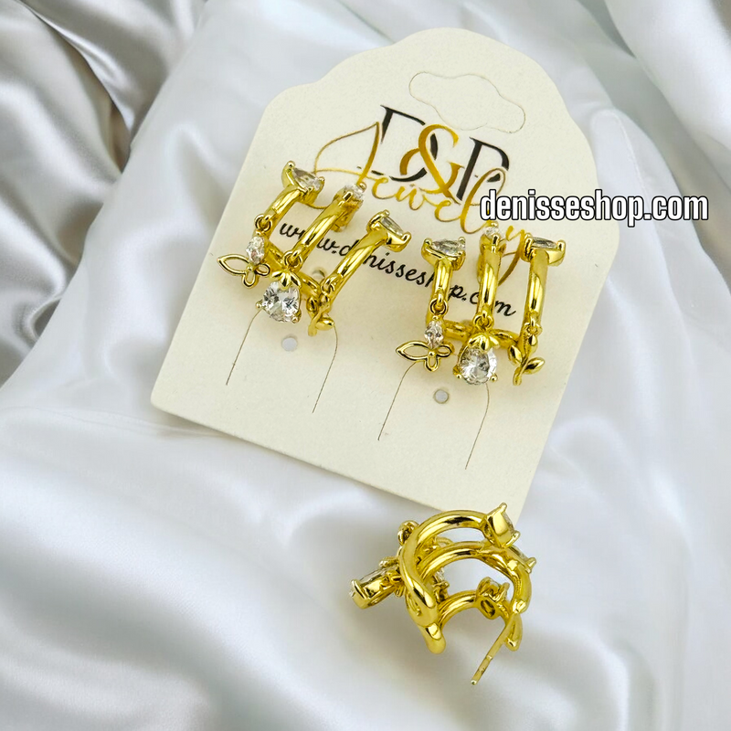 14K GOLD / WHITE STONE CHARM EARRING E672