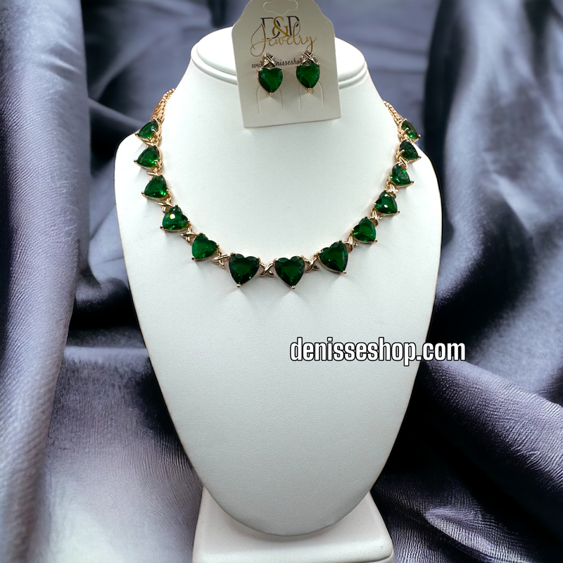 14K GREEN HEART NECKLACE SET C1192