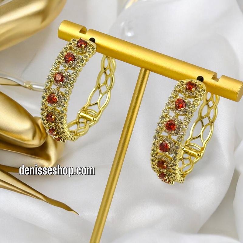 14K RED STONE HOOPS HP466