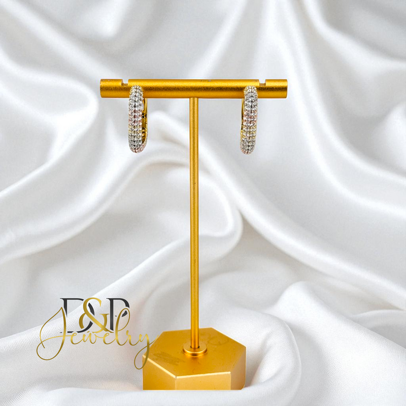 14K GOLD /WHITE STONE SQUARE HOOP EARRING HP745