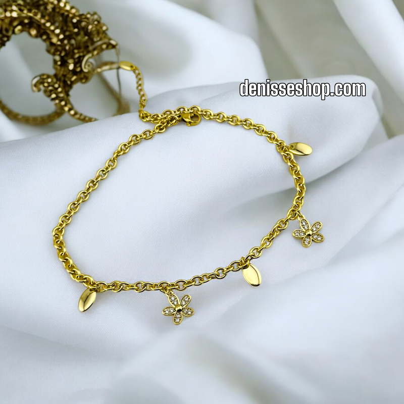 14K FLOWERS ANKLET BRACELET A18