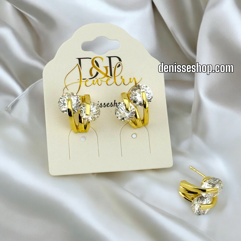 14K GOLD / WHITE DOUBLE STONE  EARRING E682