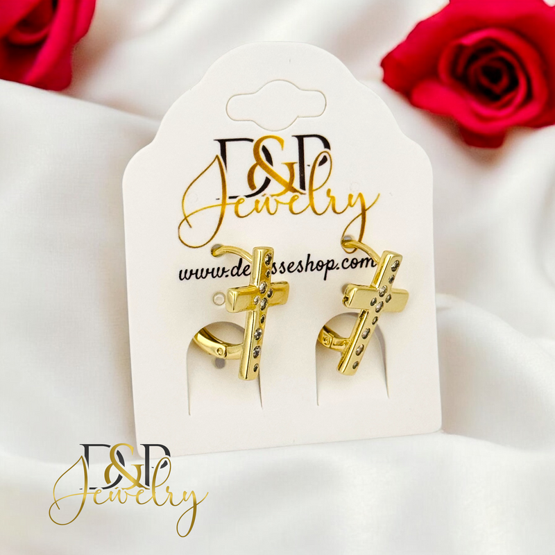 14K CROSS HOOP EARRING HP654