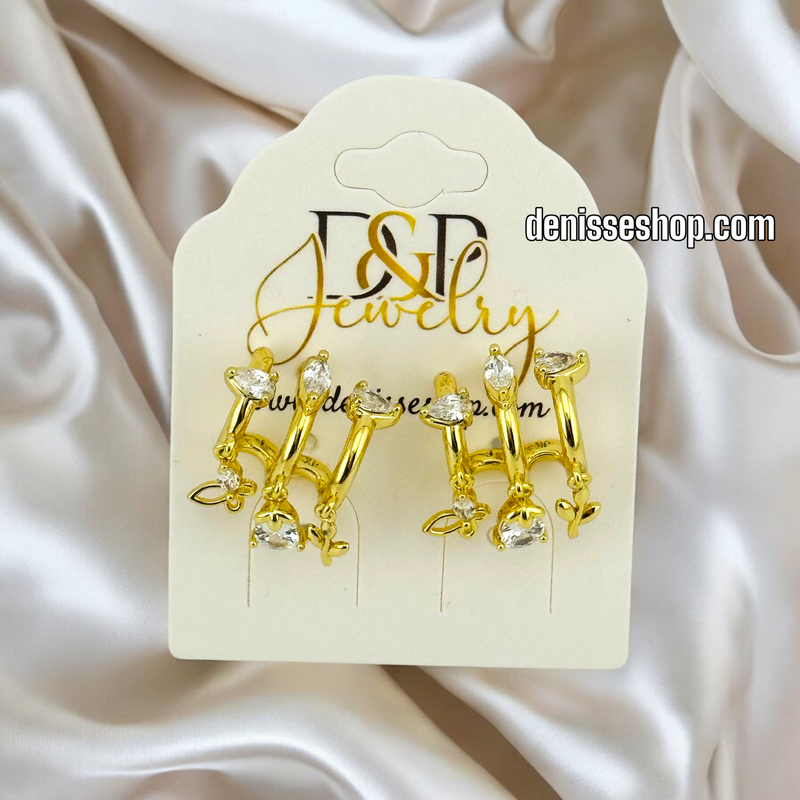 14K GOLD / WHITE STONE CHARM EARRING E672