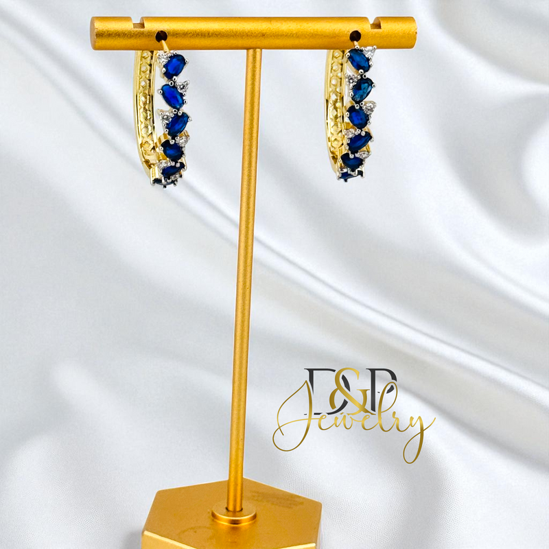 14K GOLD /COLOR STONES 3 VARIANT HOOP EARRING HP828