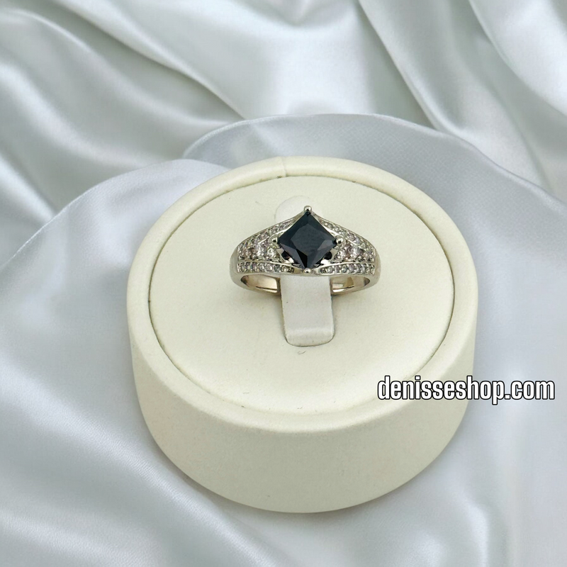 14K WOMEN/SILVER BLACK STONE RING RG321