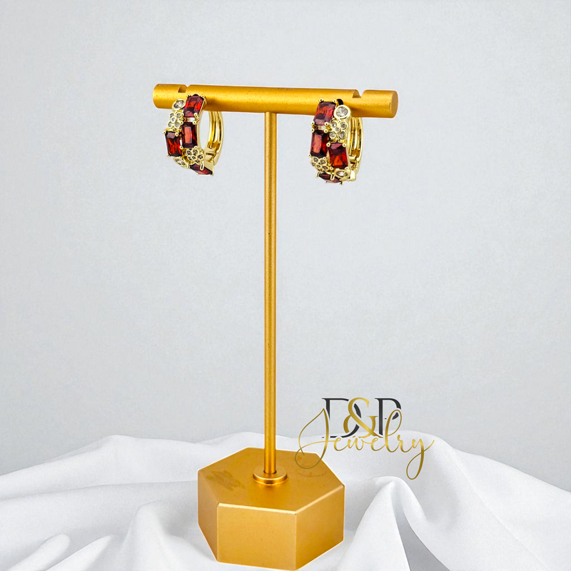 14K GOLD /SHORT COLOR STONES 4 VARIANT HOOP EARRING HP819