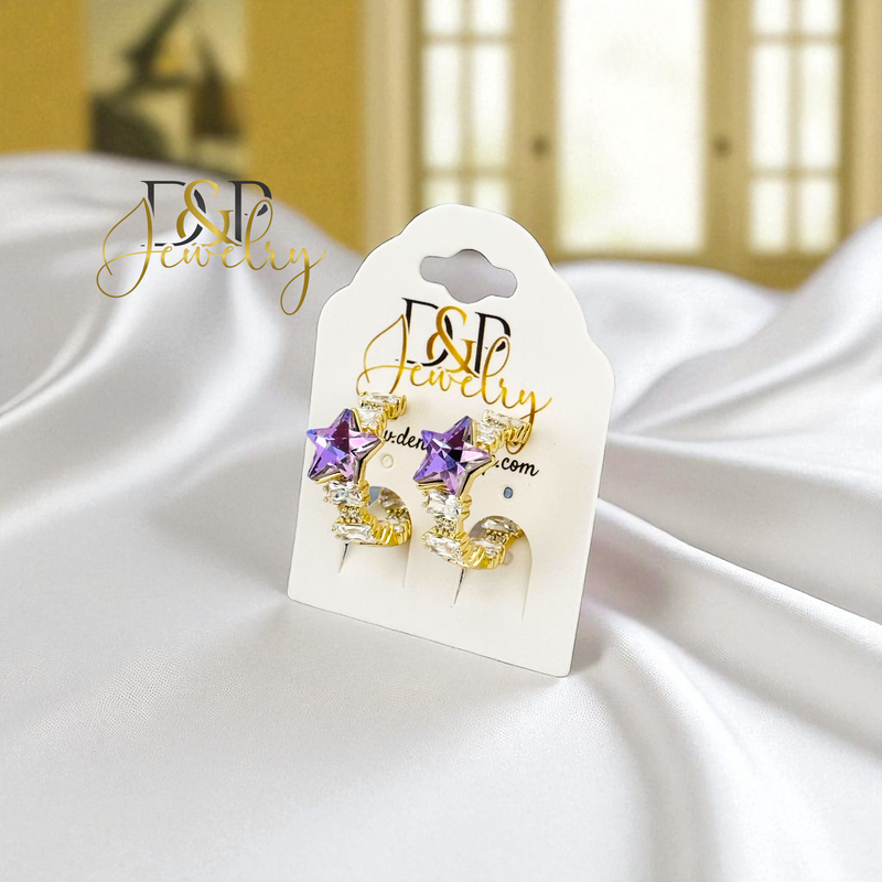 14K PURPLE STAR EARRING E920