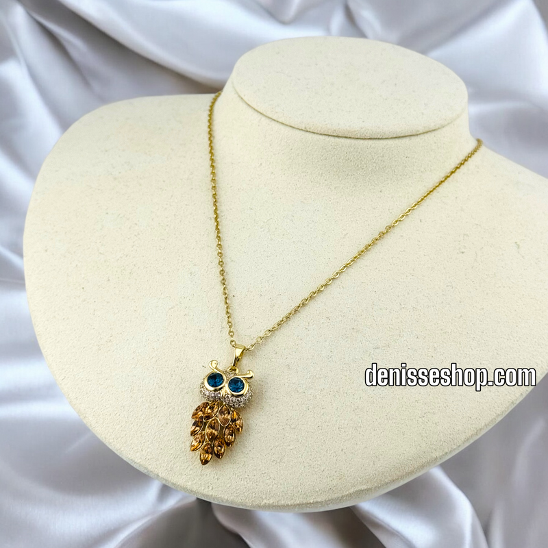 14K GOLD / AMBER OWL NECKLACE  N60