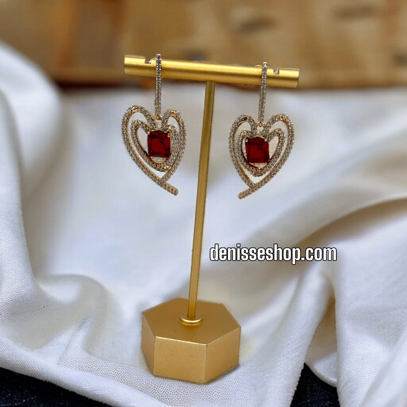 18K HEART RED STONE EARRINGS E426