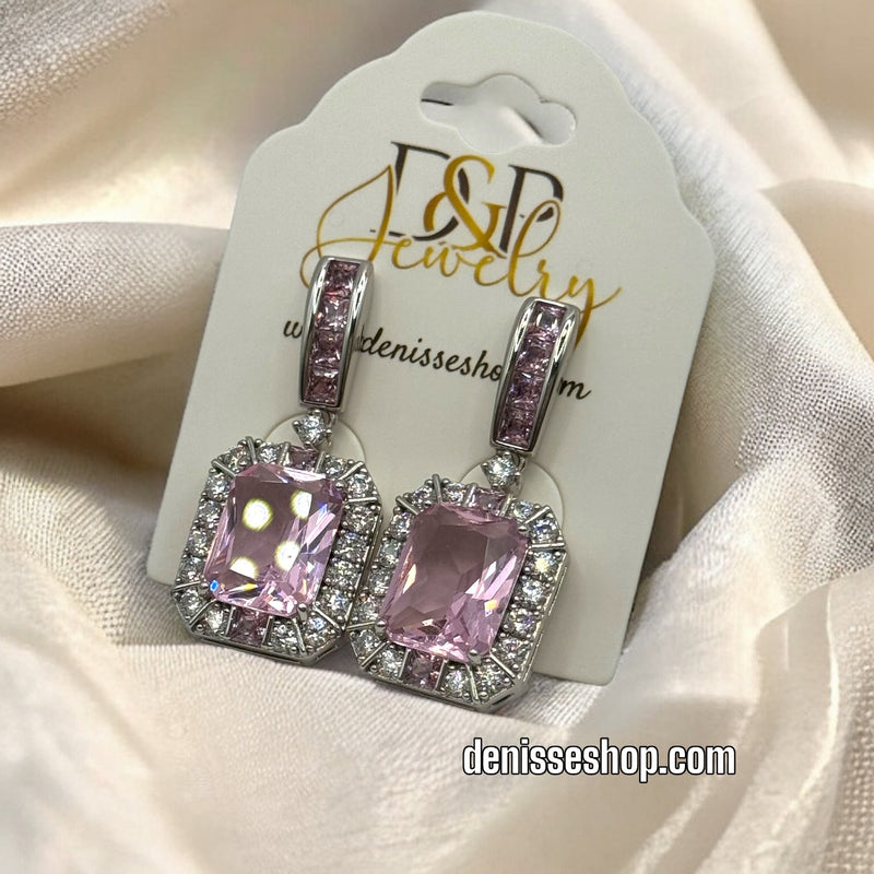 SILVER PINK ELEGANT EARRINGS E393