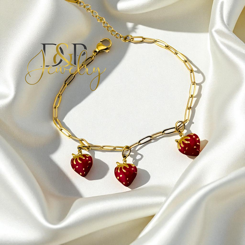 14K STRAWBERRY CHARMS BRACELET BR758