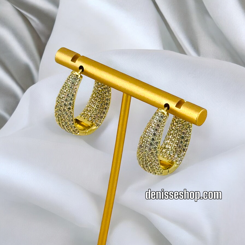 14K GOLD WHITE STONE FASHION HOOP EARRING HP535