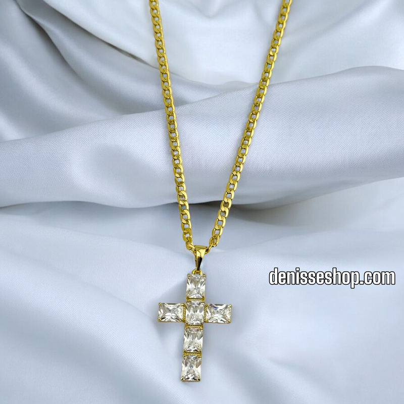 14K / WHITE STONE CROSS PENDANT P547