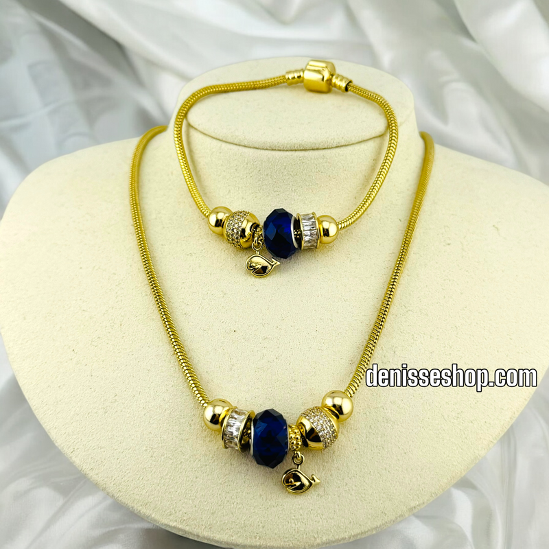 14K GOLD / BLUE PANDORA NECKLACE SET N71